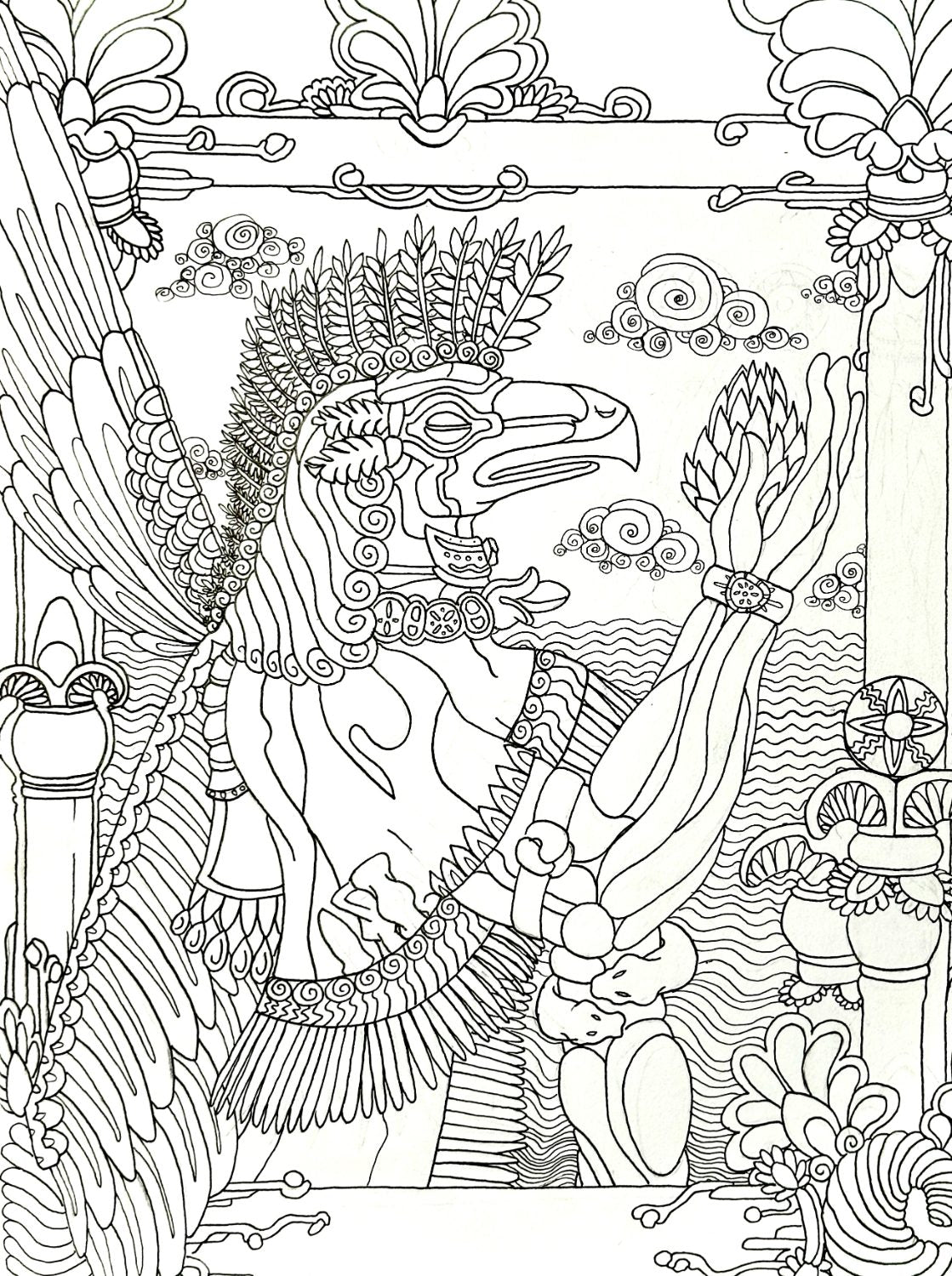 Annunaki Winged Eagle Head God B&W