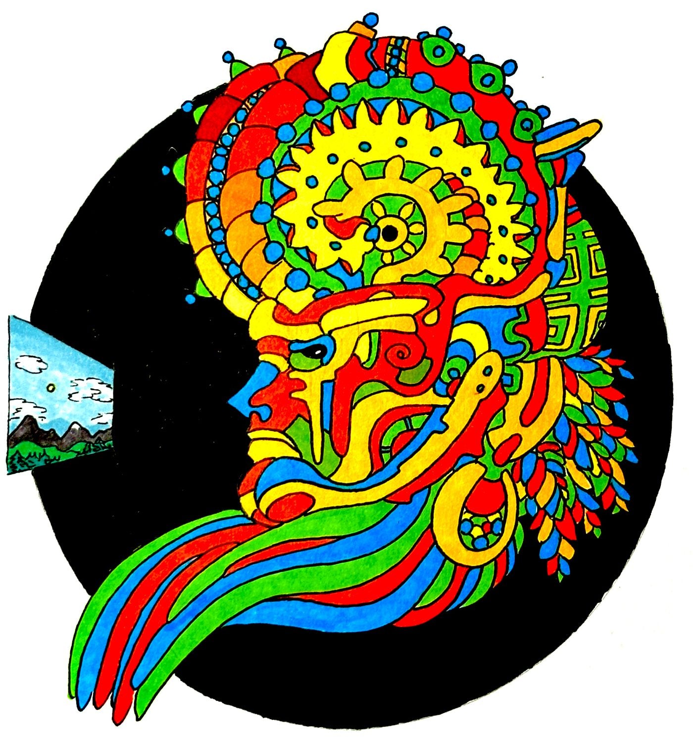 Head looking at Screen, Color, Black Circle