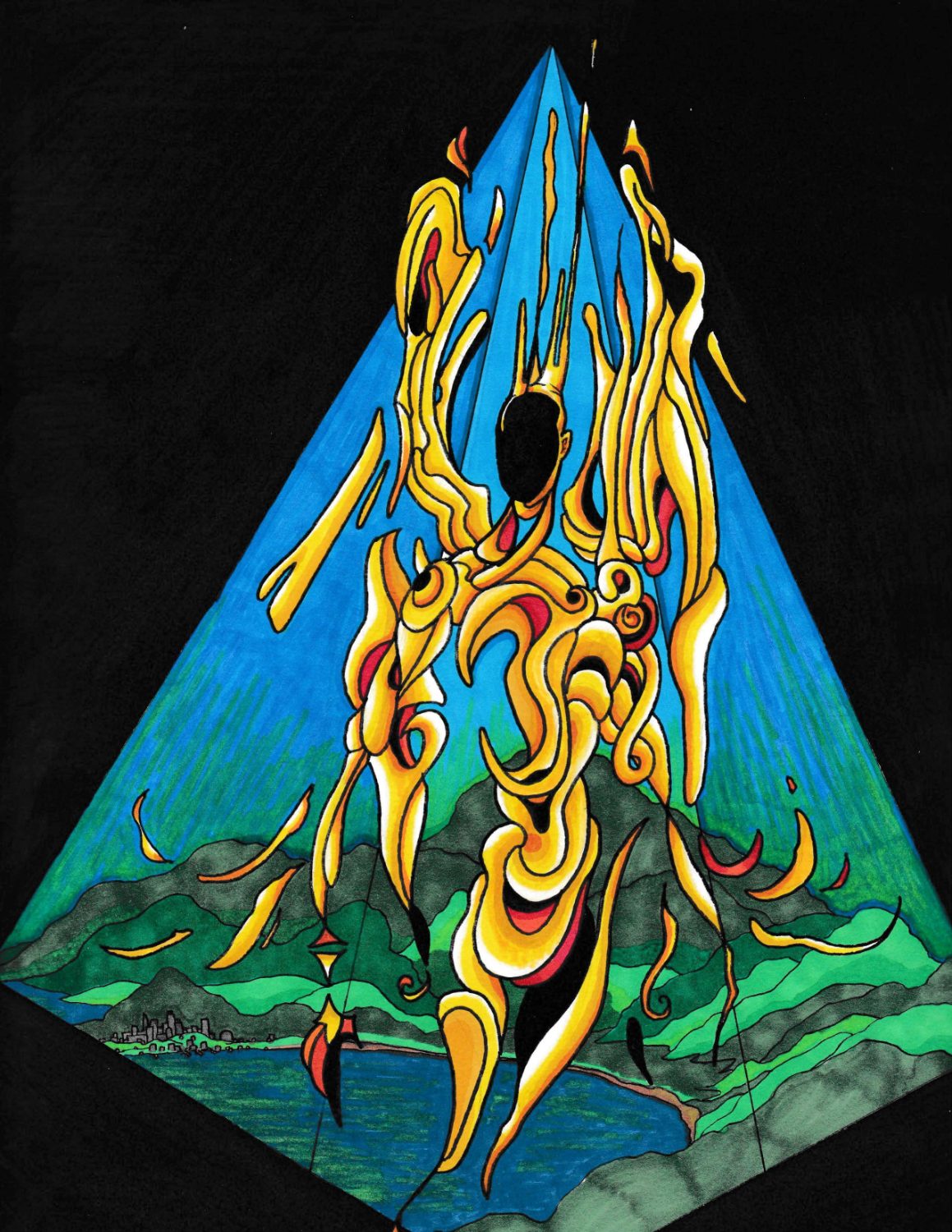 Angel in Triangle with Black Backdrop