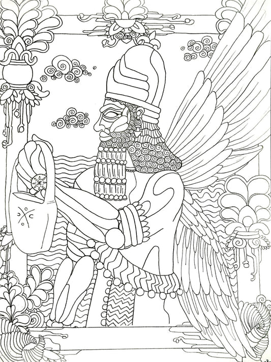 Annunaki Winged Bearded Guy B&W