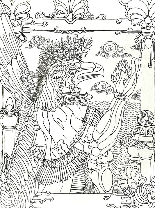 Annunaki Winged Eagle Head God B&W